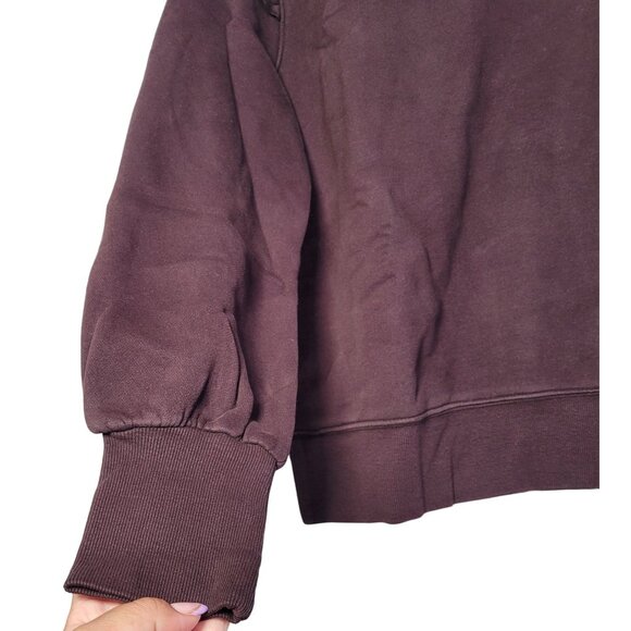 Goodthreads Women's Heritage Fleece Ruffle Shoulder Sweatshirt Dark Brown Medium - Picture 2 of 11